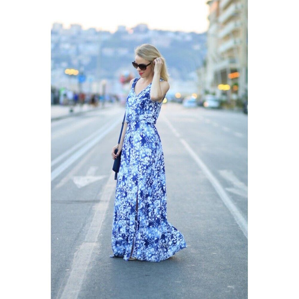 Peter Som Design Nation St. Barts Sleeveless Maxi Dress Blue White Size‎ M New - Picture 5 of 15